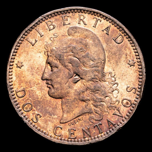 1893. Argentina. 2 centavos. (Kr 33). 9,84 gramos. UC. Golpecitos en canto. (EBC).