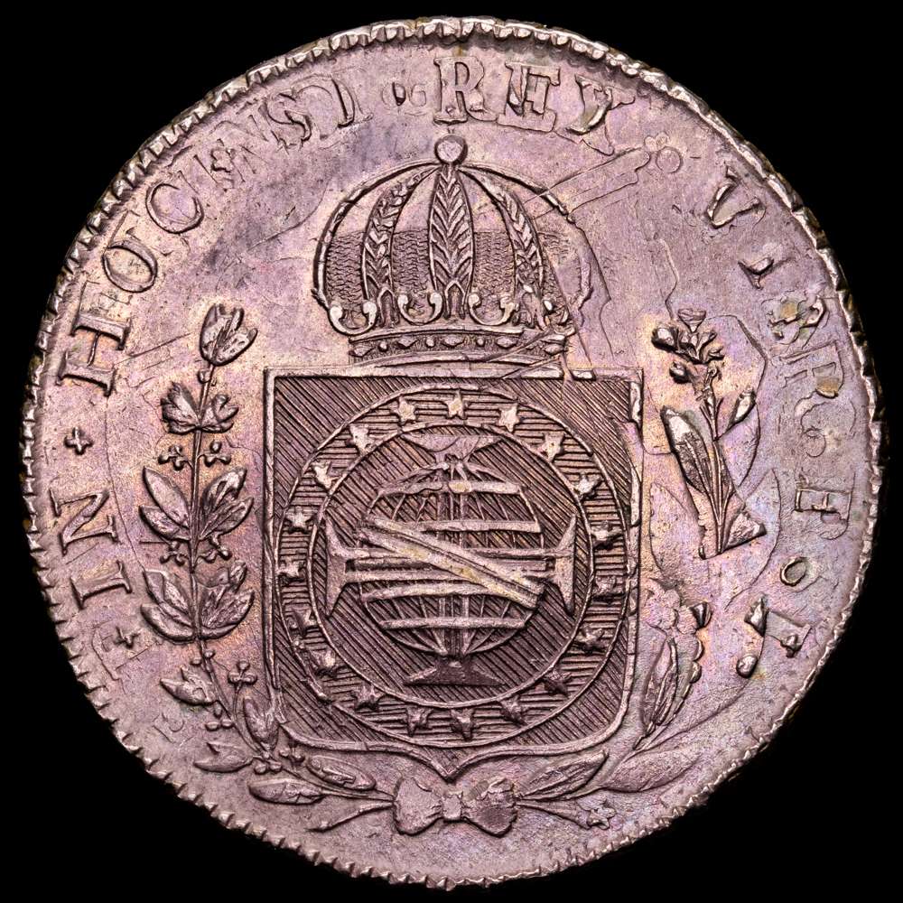Brasil. 960 Reis. (26,76 g.). Rio. 1824. KM-368.1. EBC-. Acuñada sobre un 8 Reales 1821 P·J
