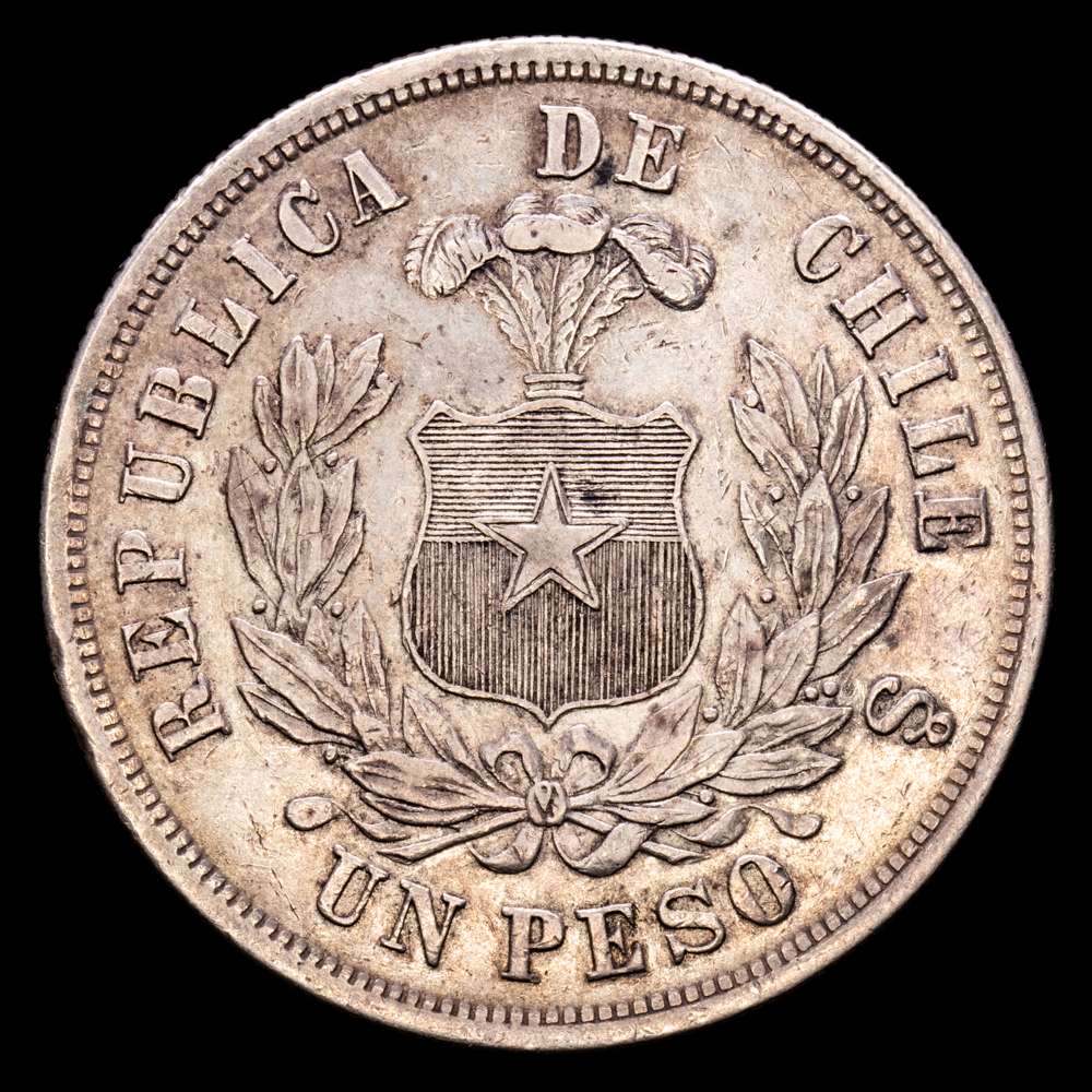 República de Chile. 1 Peso. (24,42 g.). Santiago. 1875. KM-142.1. MBC+/EBC.