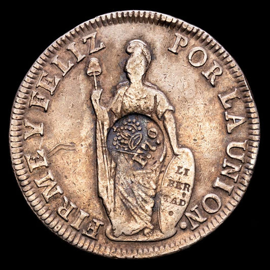 República de Perú. 8 Reales. (27,07 g.). Lima. 1832. Ensayador M·M. KM-142.3. VF+. Resello de Filipinas – F.7.0